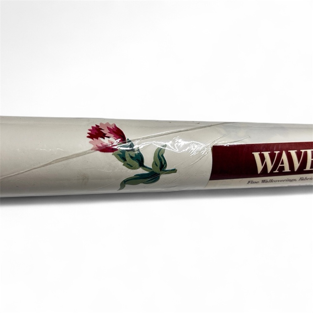 New Waverly Wallpaper 561770 Double Roll White Floral Flowers Pink Green Vintage
